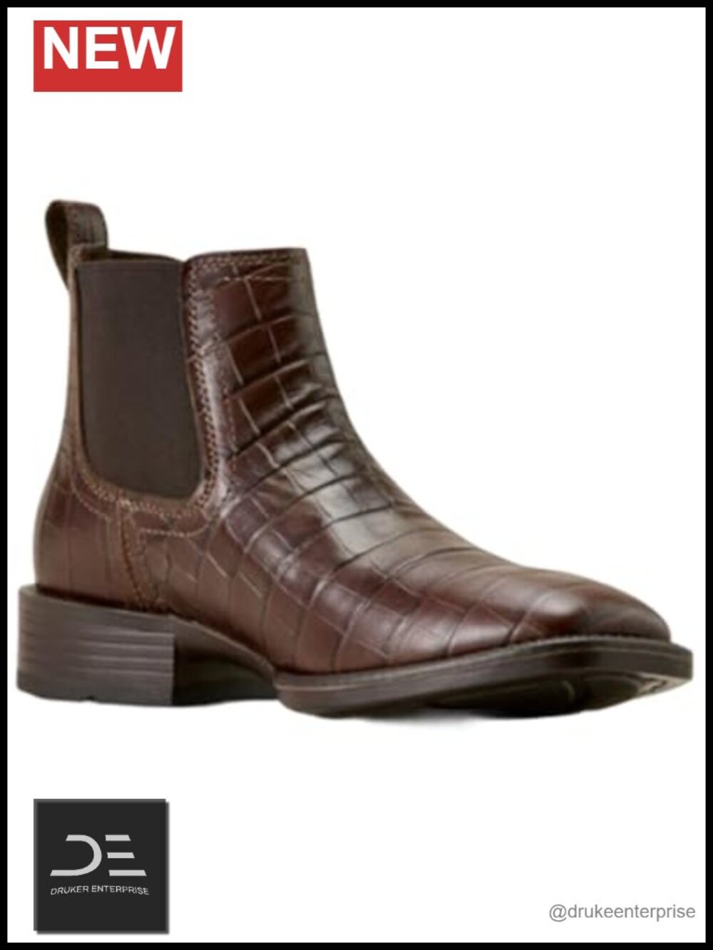 Faux Leather Chelsea Western Boots Square Toe Pull-On Calf High